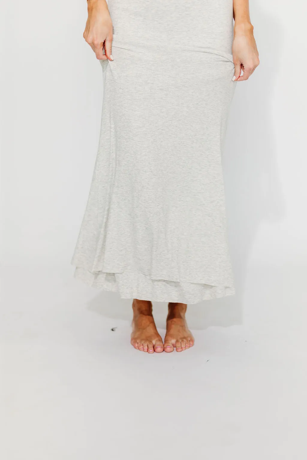 The Charlie Ribbed Maxi Dress in Light Heather Grey -Bump Friendly- PRE-ORDER