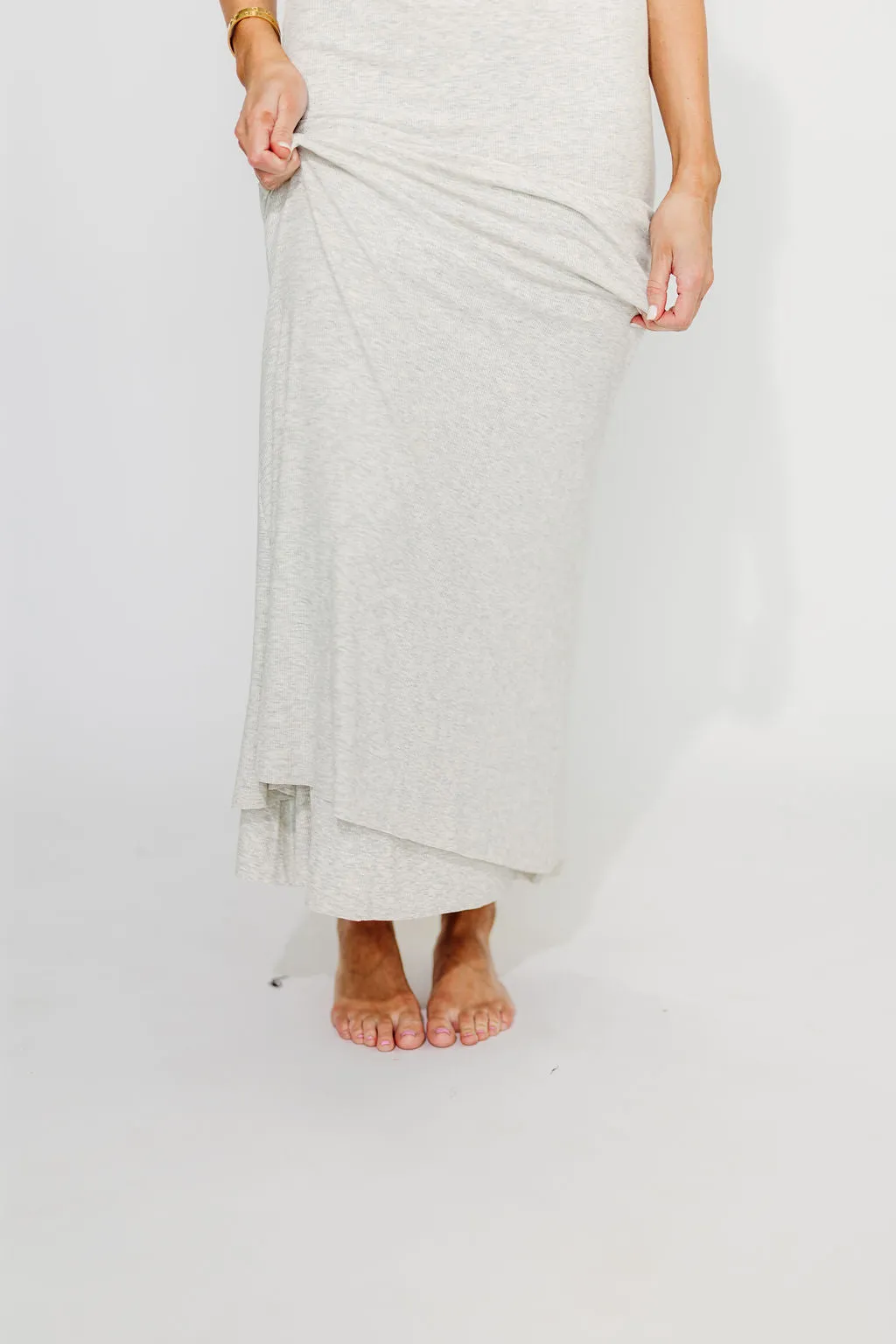 The Charlie Ribbed Maxi Dress in Light Heather Grey -Bump Friendly- PRE-ORDER