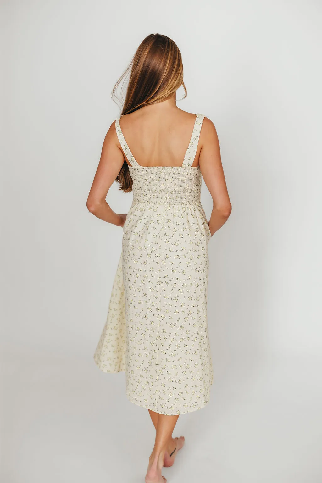 Tinsley 100% Cotton Midi Dress in Cream Floral