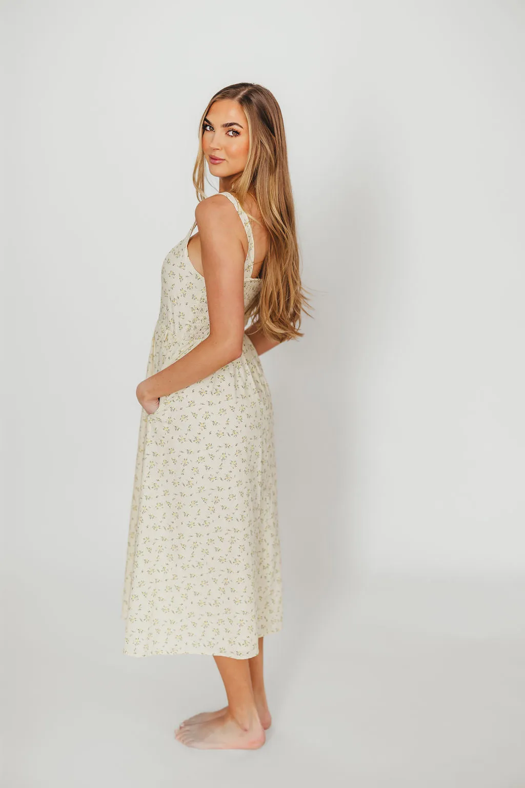 Tinsley 100% Cotton Midi Dress in Cream Floral