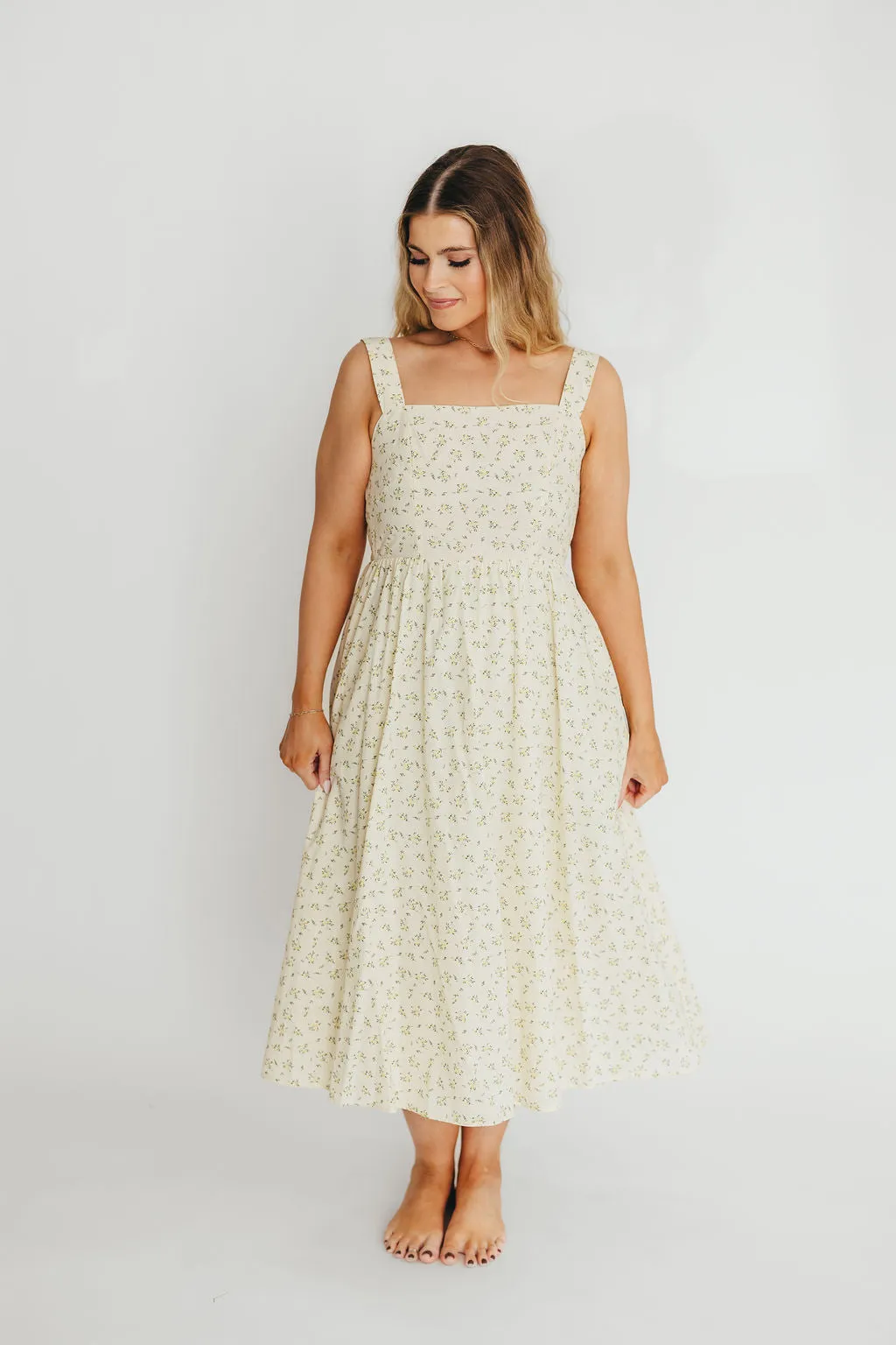 Tinsley 100% Cotton Midi Dress in Cream Floral