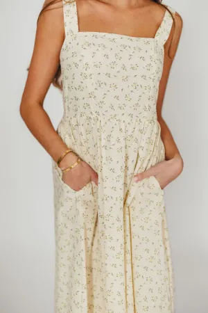 Tinsley 100% Cotton Midi Dress in Cream Floral