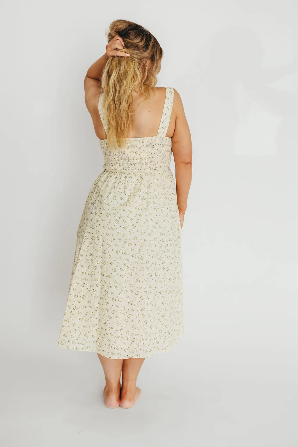 Tinsley 100% Cotton Midi Dress in Cream Floral