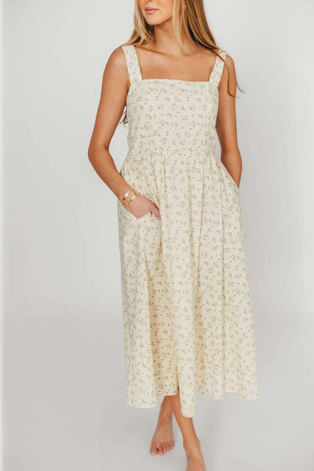 Tinsley 100% Cotton Midi Dress in Cream Floral