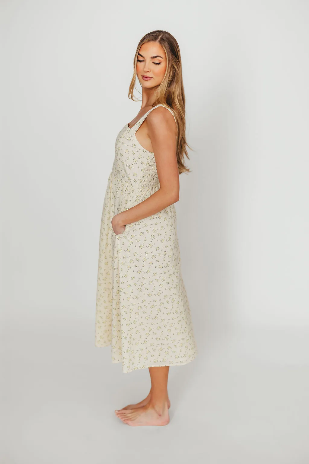 Tinsley 100% Cotton Midi Dress in Cream Floral