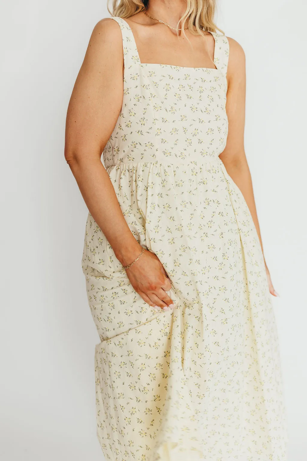 Tinsley 100% Cotton Midi Dress in Cream Floral