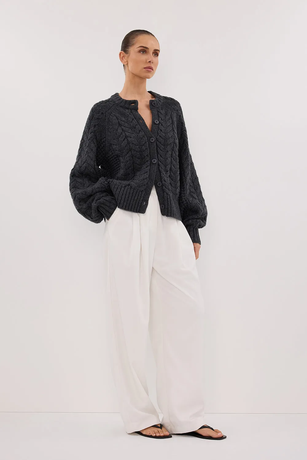 TOM CHARCOAL CABLE KNIT CARDIGAN