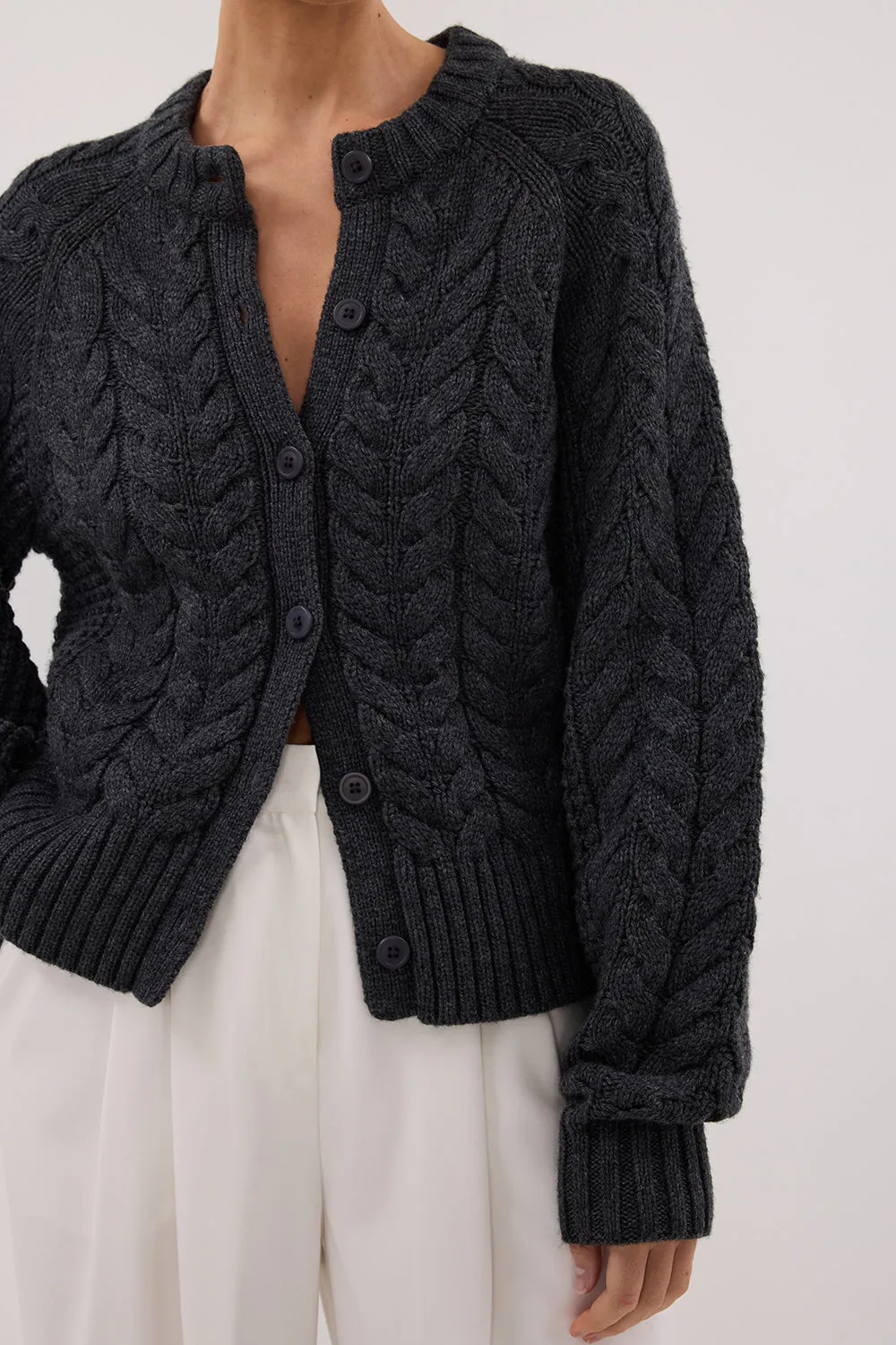 TOM CHARCOAL CABLE KNIT CARDIGAN