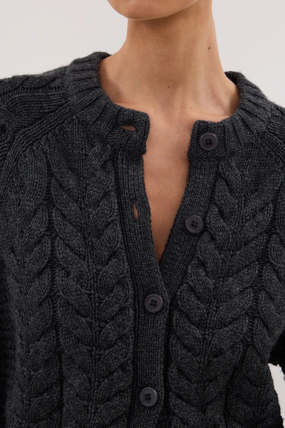 TOM CHARCOAL CABLE KNIT CARDIGAN