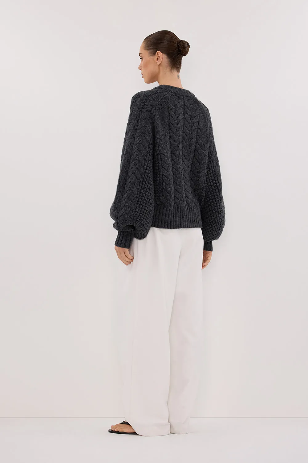 TOM CHARCOAL CABLE KNIT CARDIGAN