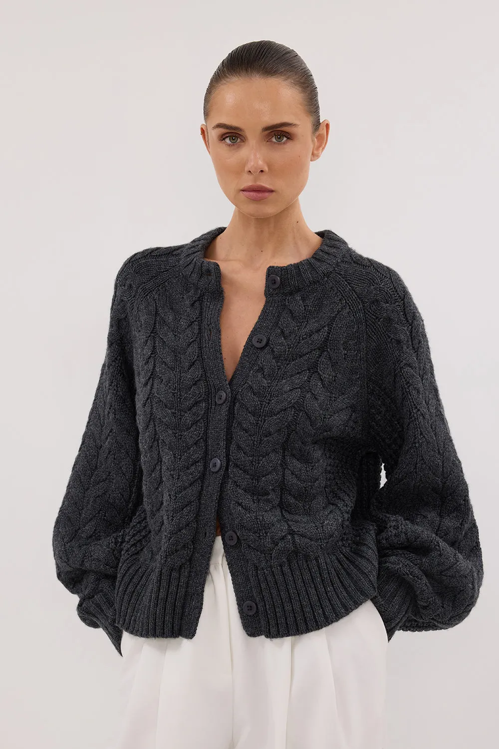 TOM CHARCOAL CABLE KNIT CARDIGAN