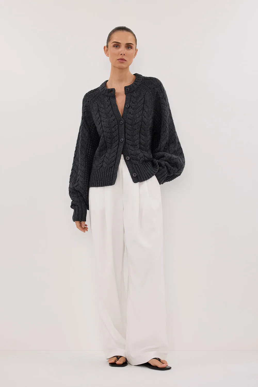 TOM CHARCOAL CABLE KNIT CARDIGAN