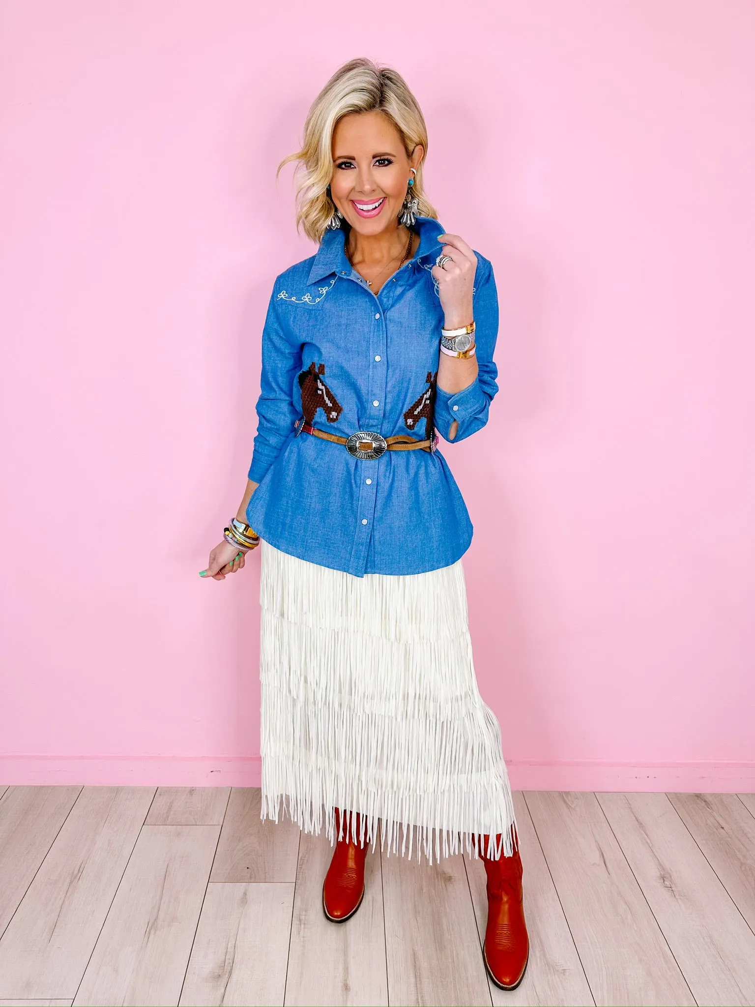 TOP TIER FRINGE MIDI SKIRT - IVORY