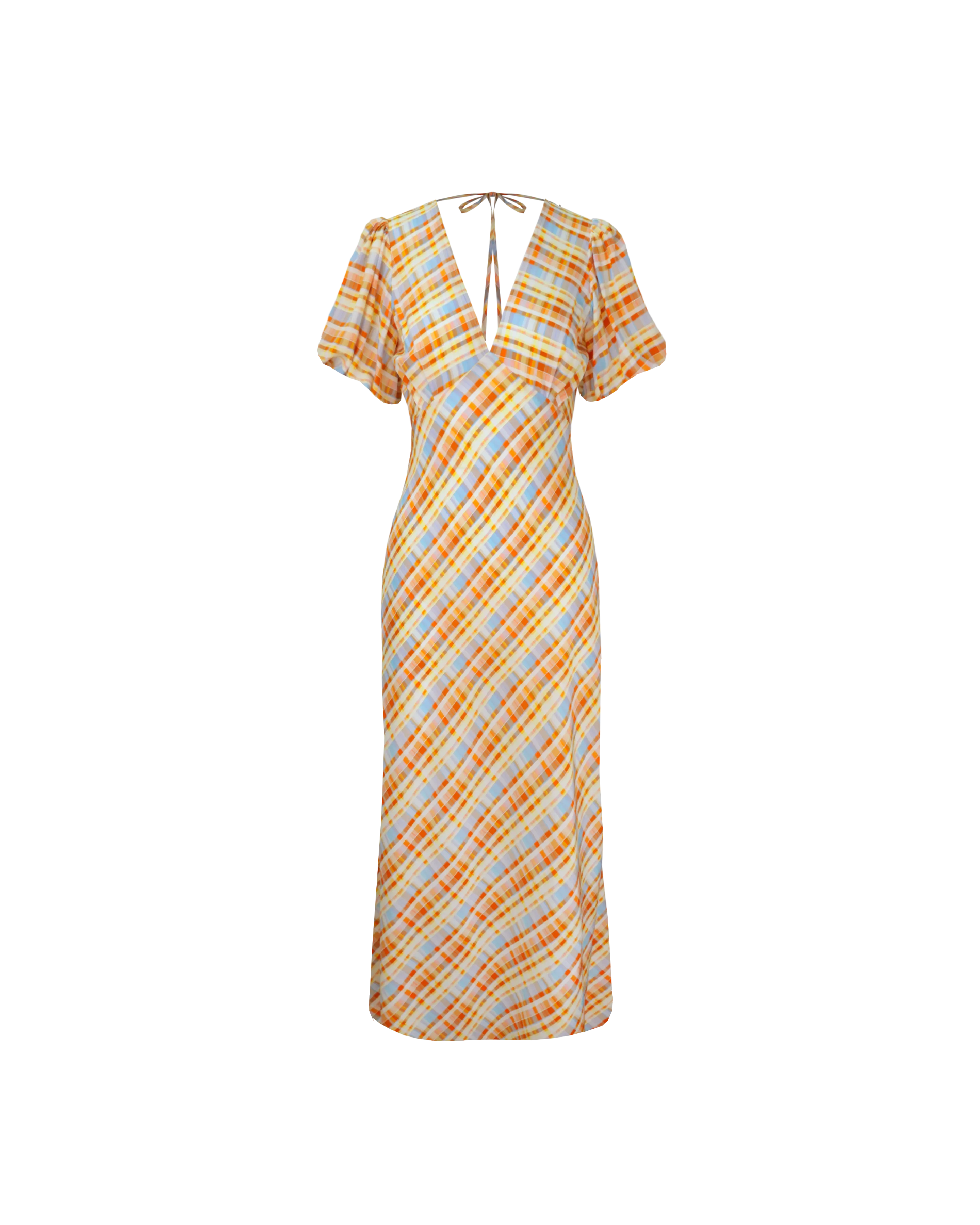 UMA SILK DRESS YELLOW TARTAN