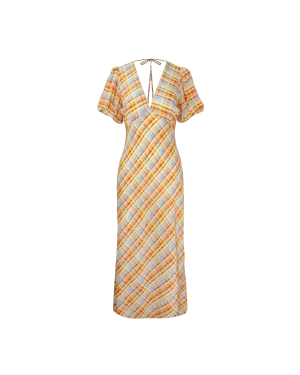 UMA SILK DRESS YELLOW TARTAN