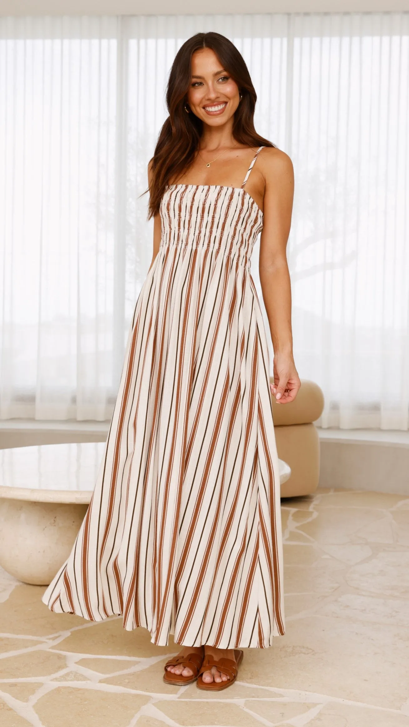 Varali Maxi Dress - Tan Stripe