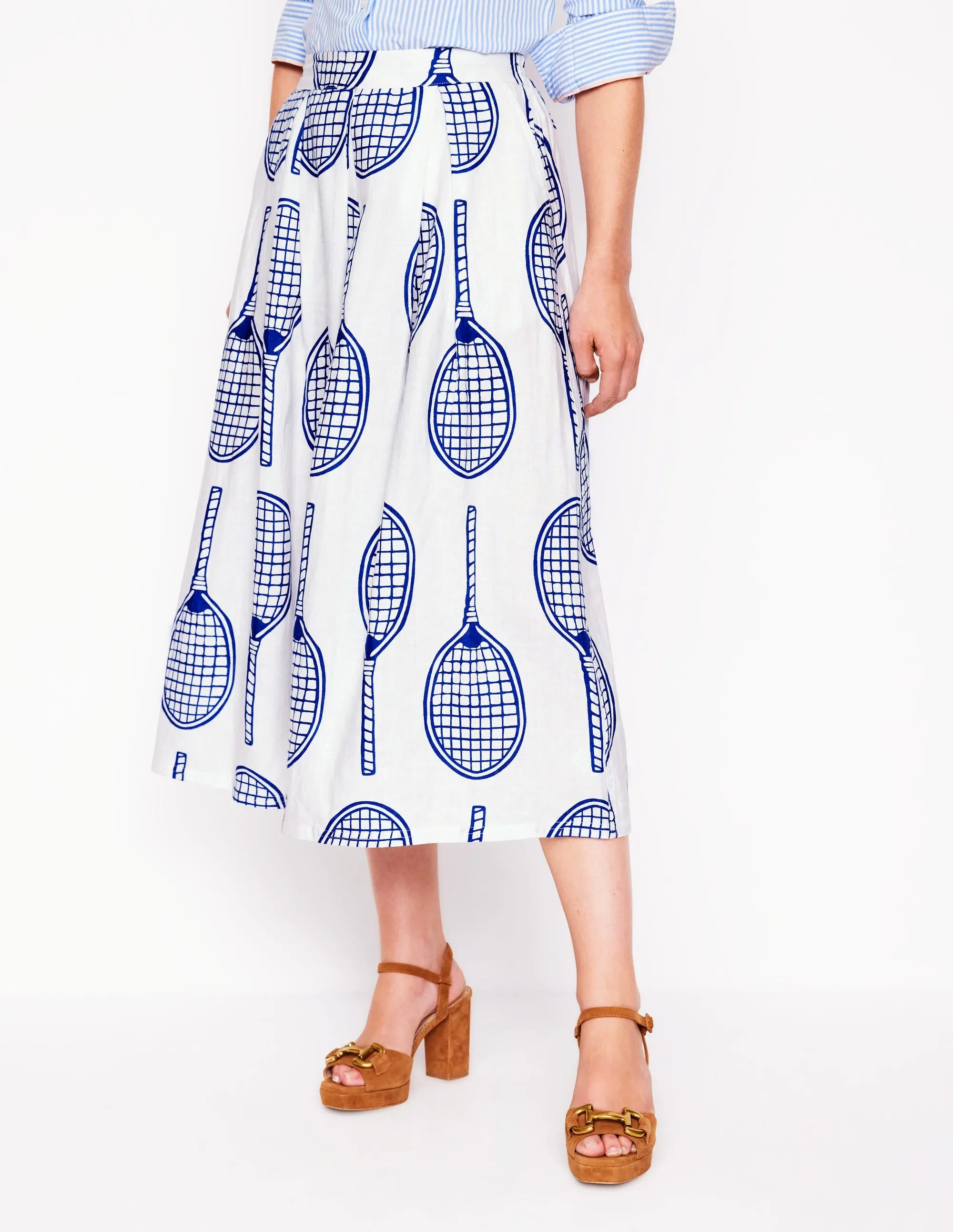 Verity Linen Midi Skirt-Ivory. Tennis