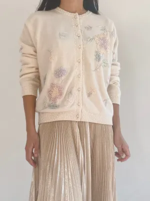 Vintage Angora Beaded Cardigan - S/M