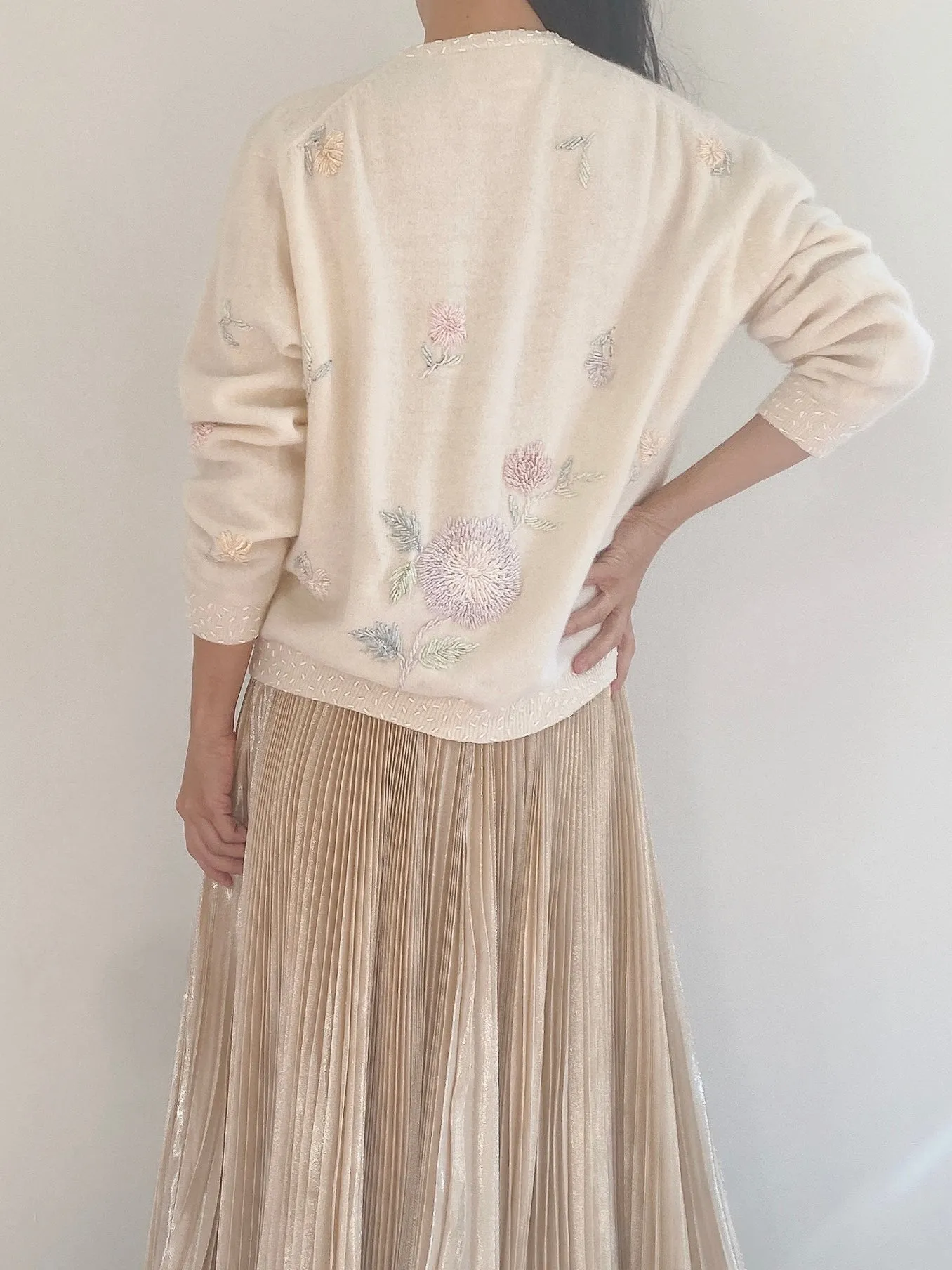Vintage Angora Beaded Cardigan - S/M