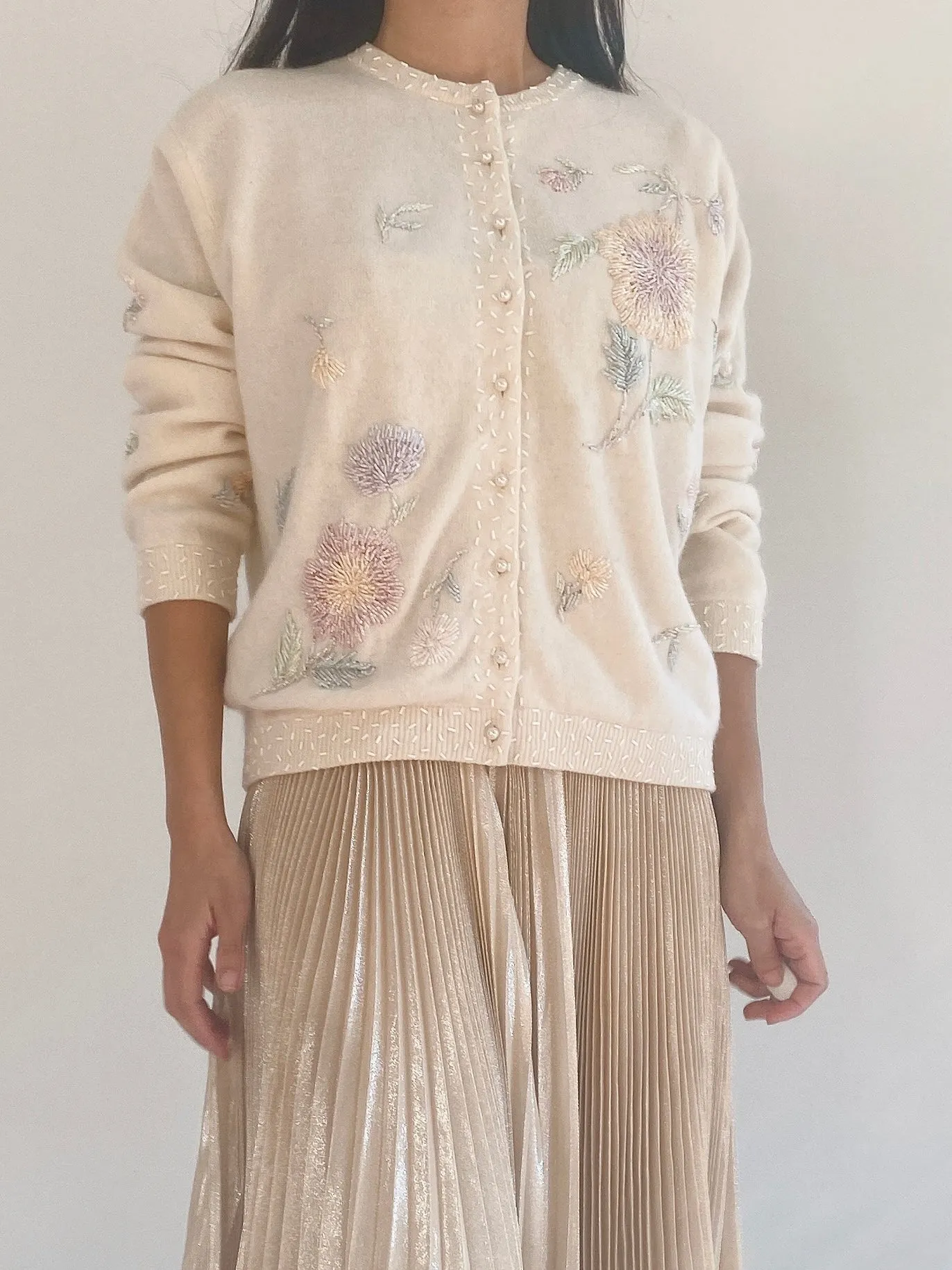 Vintage Angora Beaded Cardigan - S/M