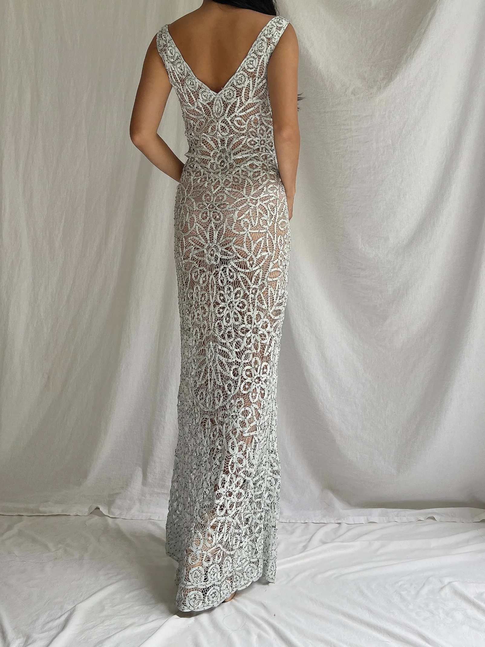 Vintage Baby Blue Silk Ribbon Gown - M