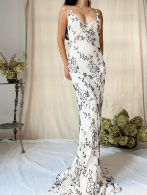 Vintage Black and White Silk Beaded Dress - M
