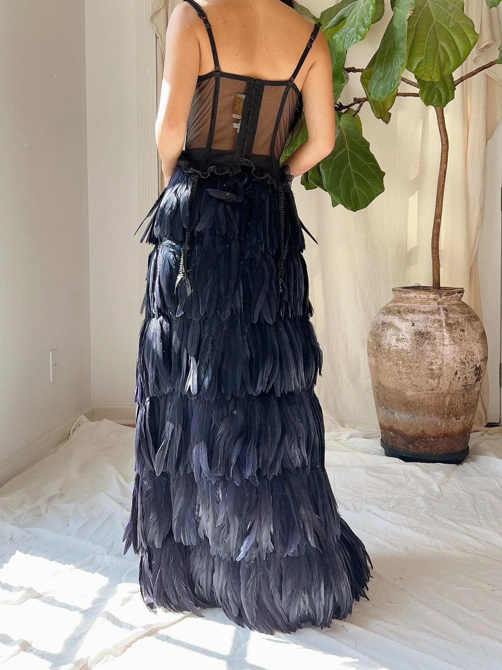 Vintage Black Feather Skirt - M/8