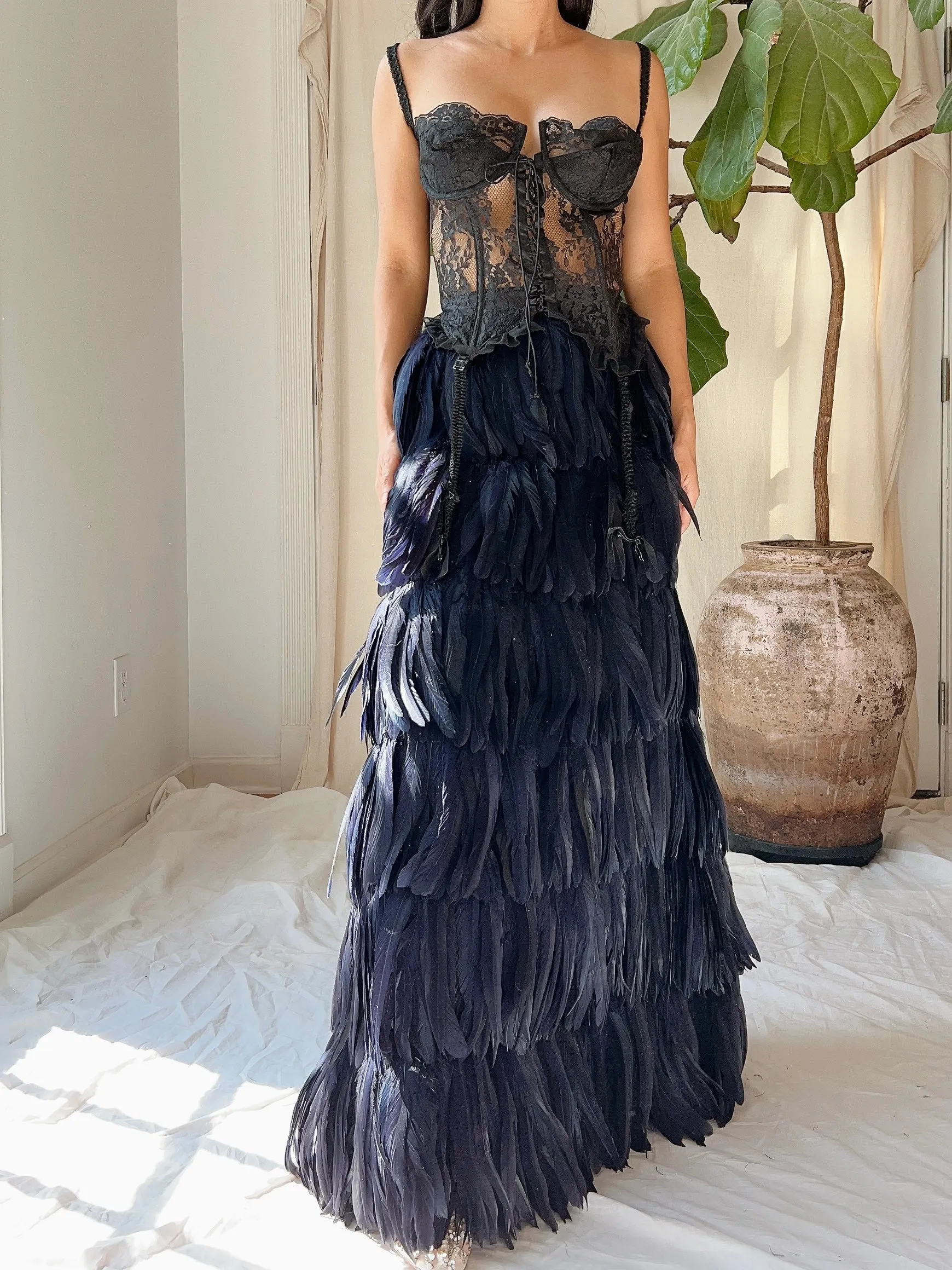 Vintage Black Feather Skirt - M/8