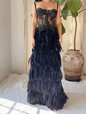 Vintage Black Feather Skirt - M/8