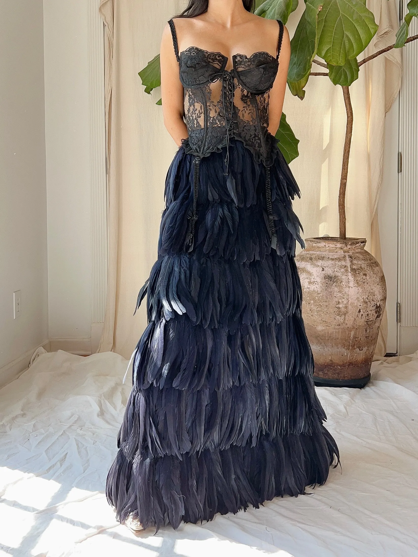Vintage Black Feather Skirt - M/8