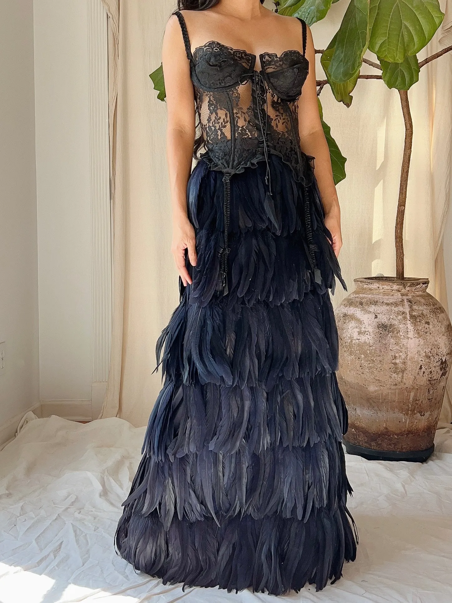 Vintage Black Feather Skirt - M/8