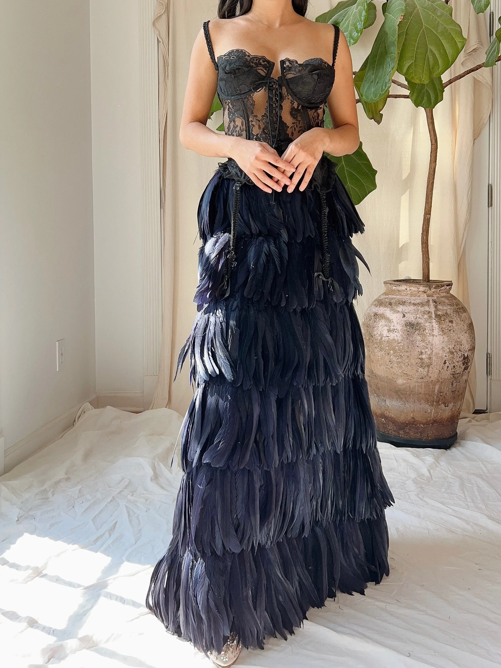 Vintage Black Feather Skirt - M/8