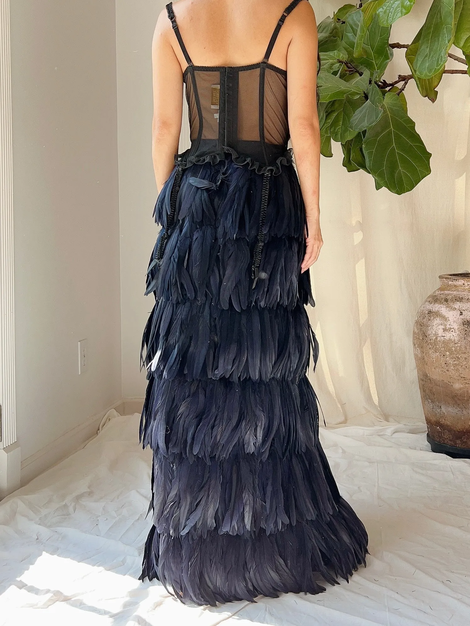 Vintage Black Feather Skirt - M/8