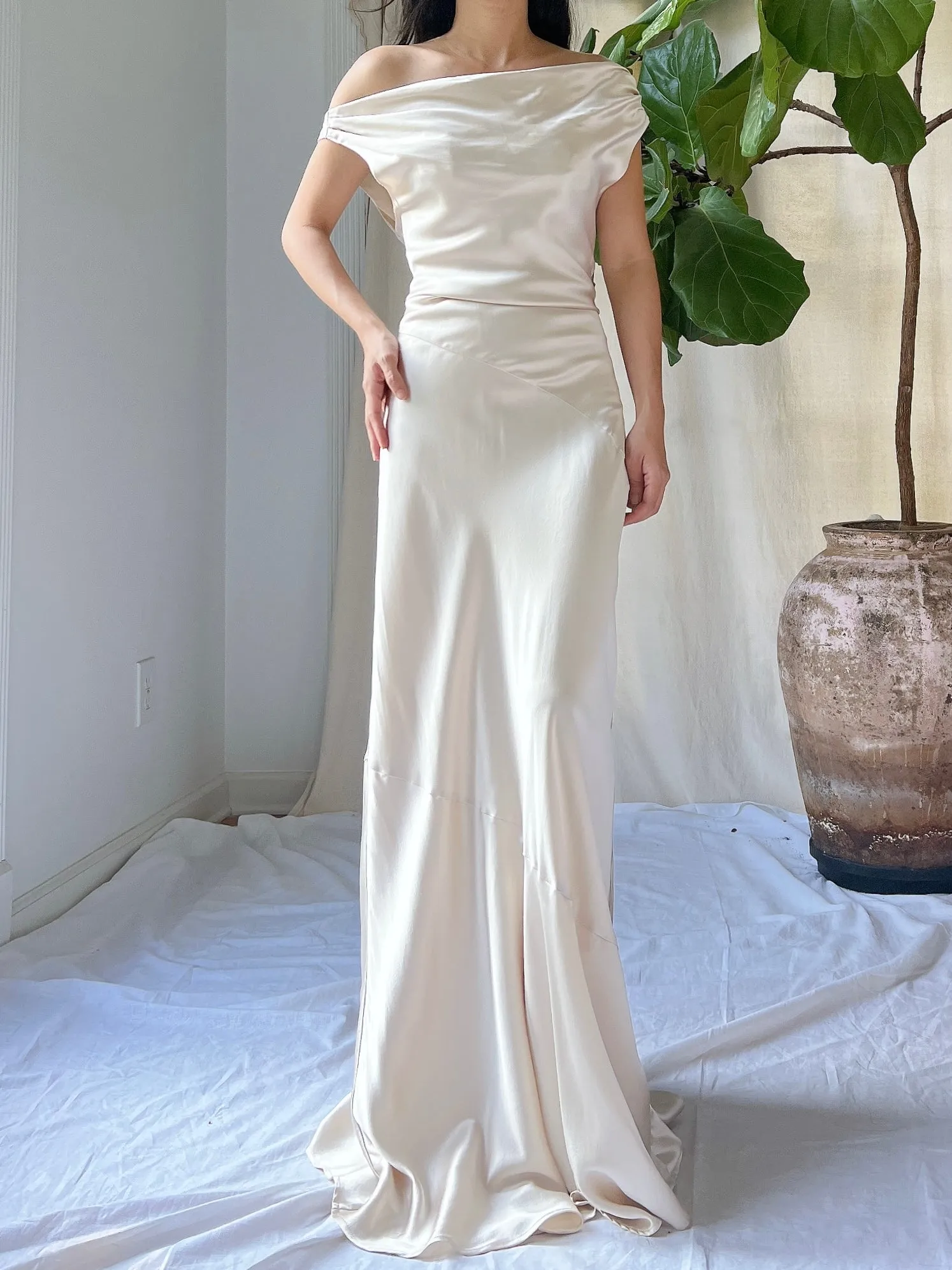 Vintage Champagne Silk Bias Cut Gown - S/M