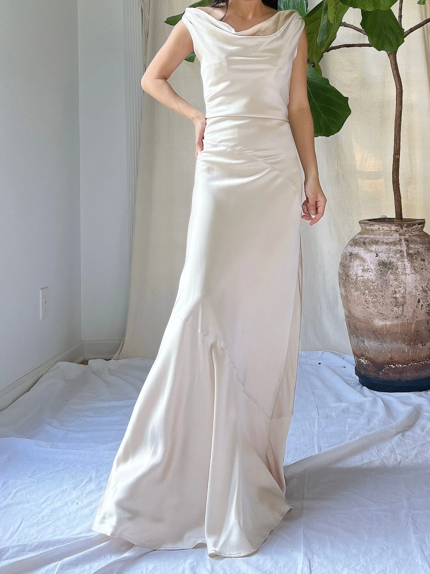 Vintage Champagne Silk Bias Cut Gown - S/M