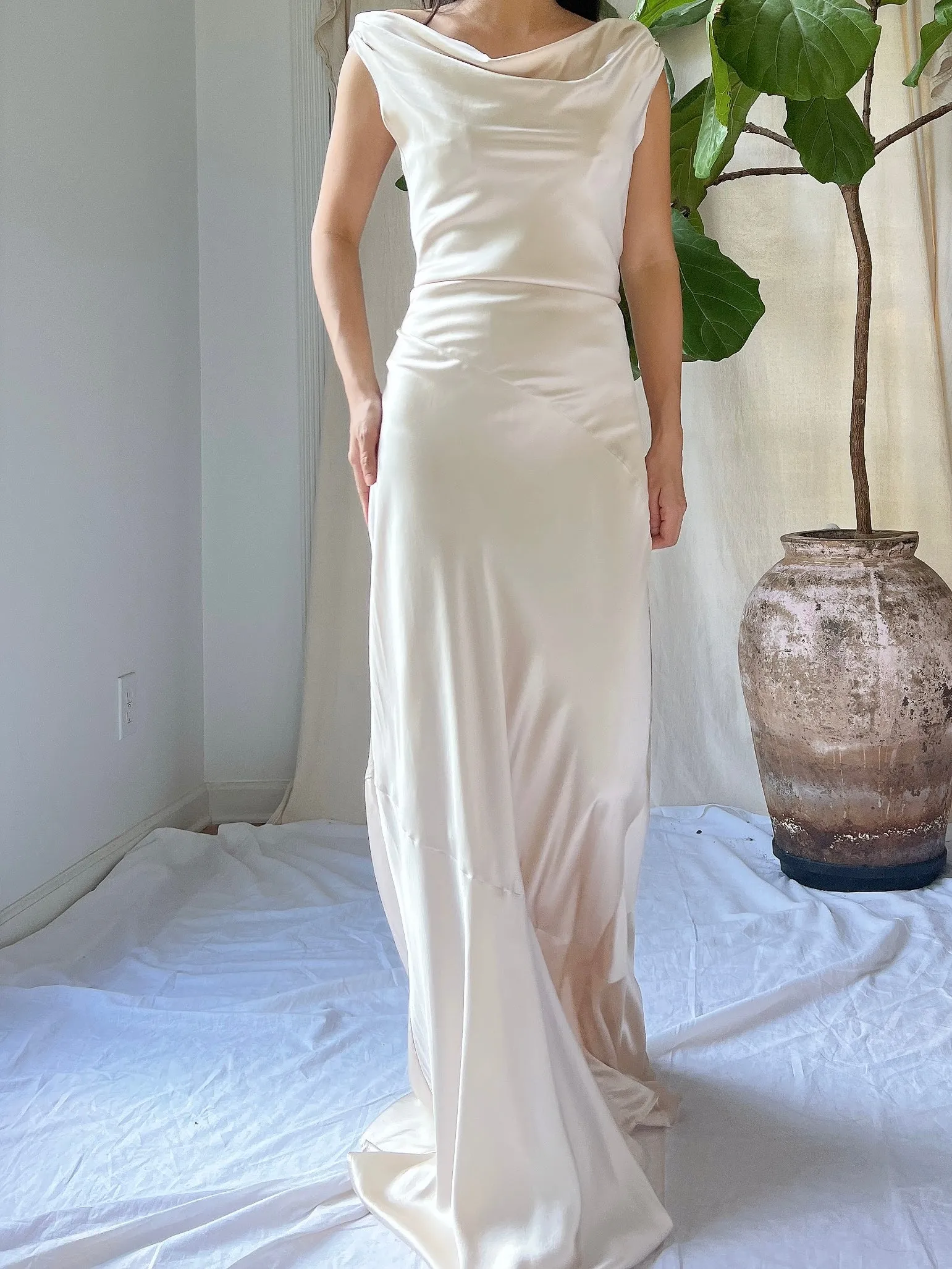 Vintage Champagne Silk Bias Cut Gown - S/M