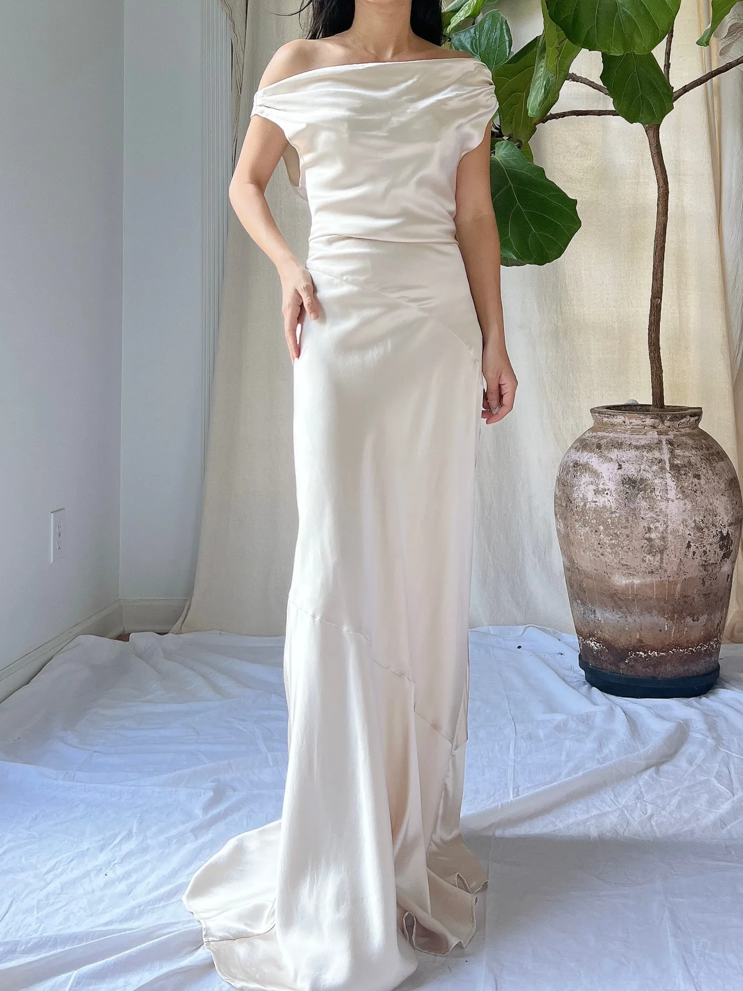 Vintage Champagne Silk Bias Cut Gown - S/M