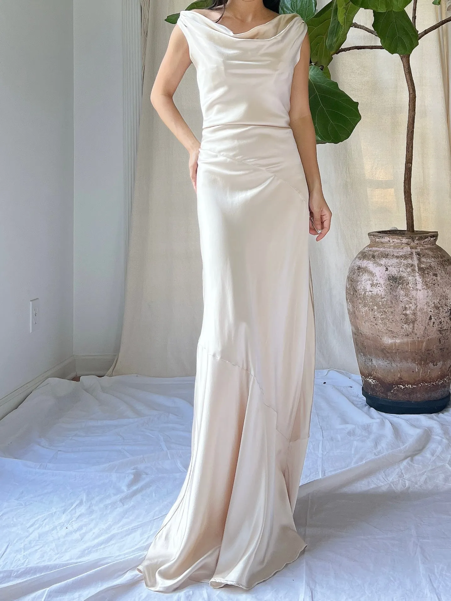 Vintage Champagne Silk Bias Cut Gown - S/M