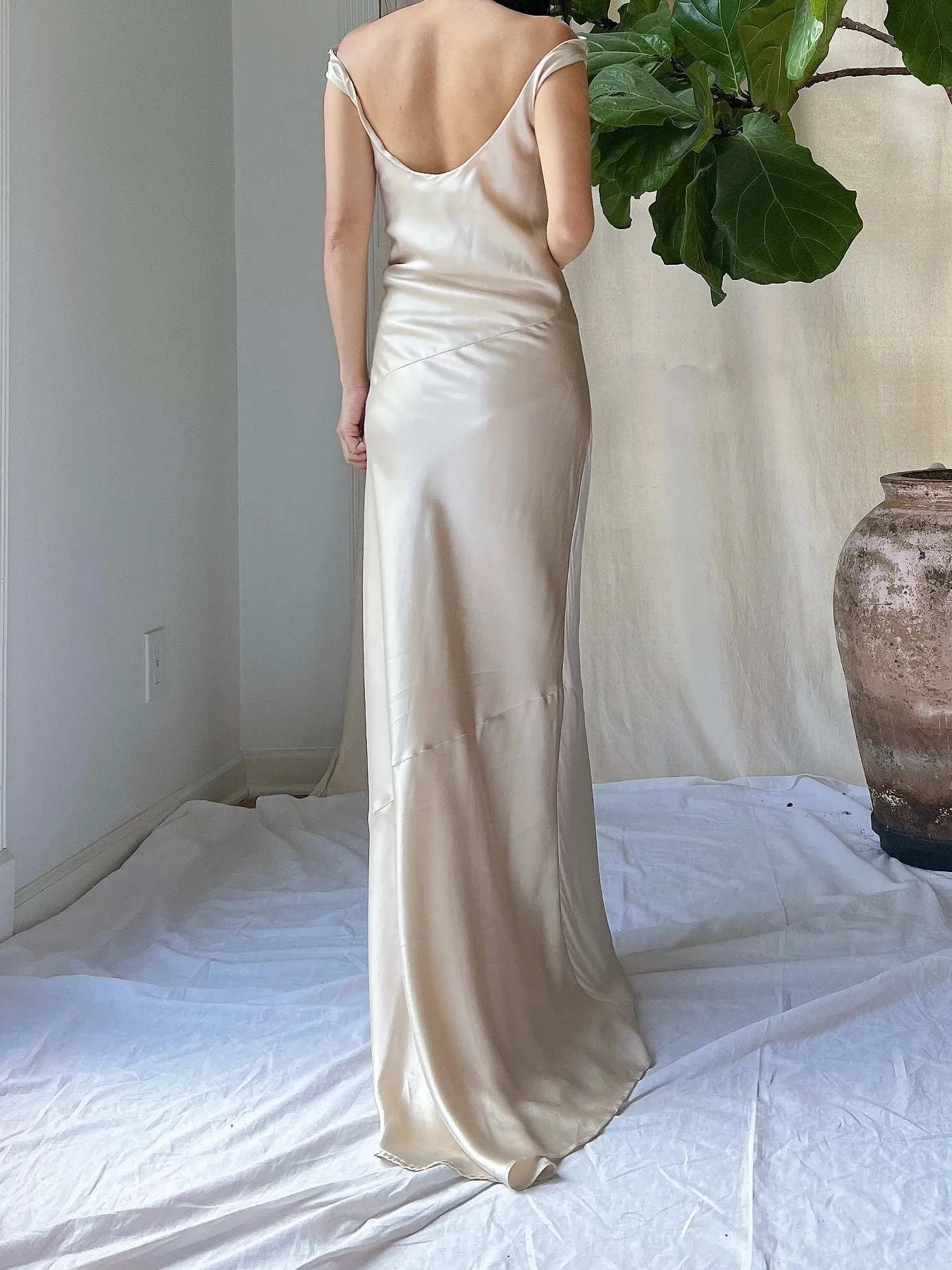 Vintage Champagne Silk Bias Cut Gown - S/M