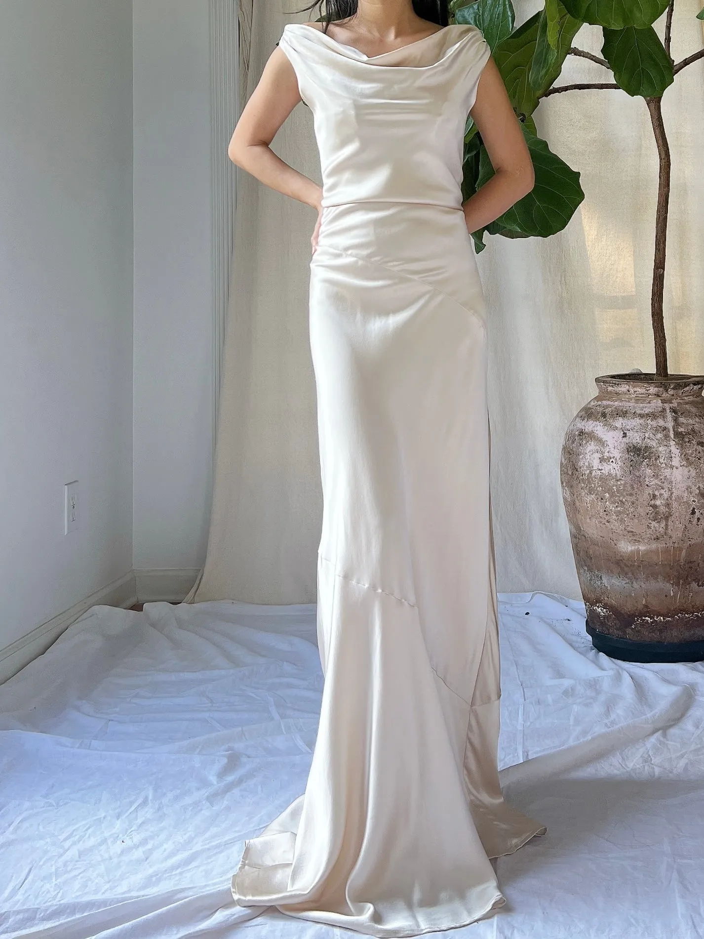 Vintage Champagne Silk Bias Cut Gown - S/M