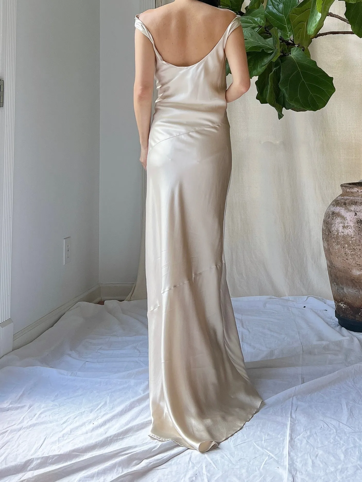 Vintage Champagne Silk Bias Cut Gown - S/M