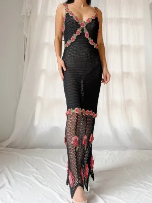 Vintage Crochet Dress with Floral Details - M