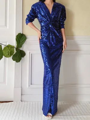 Vintage Electric Blue Sequins Gown - S/M