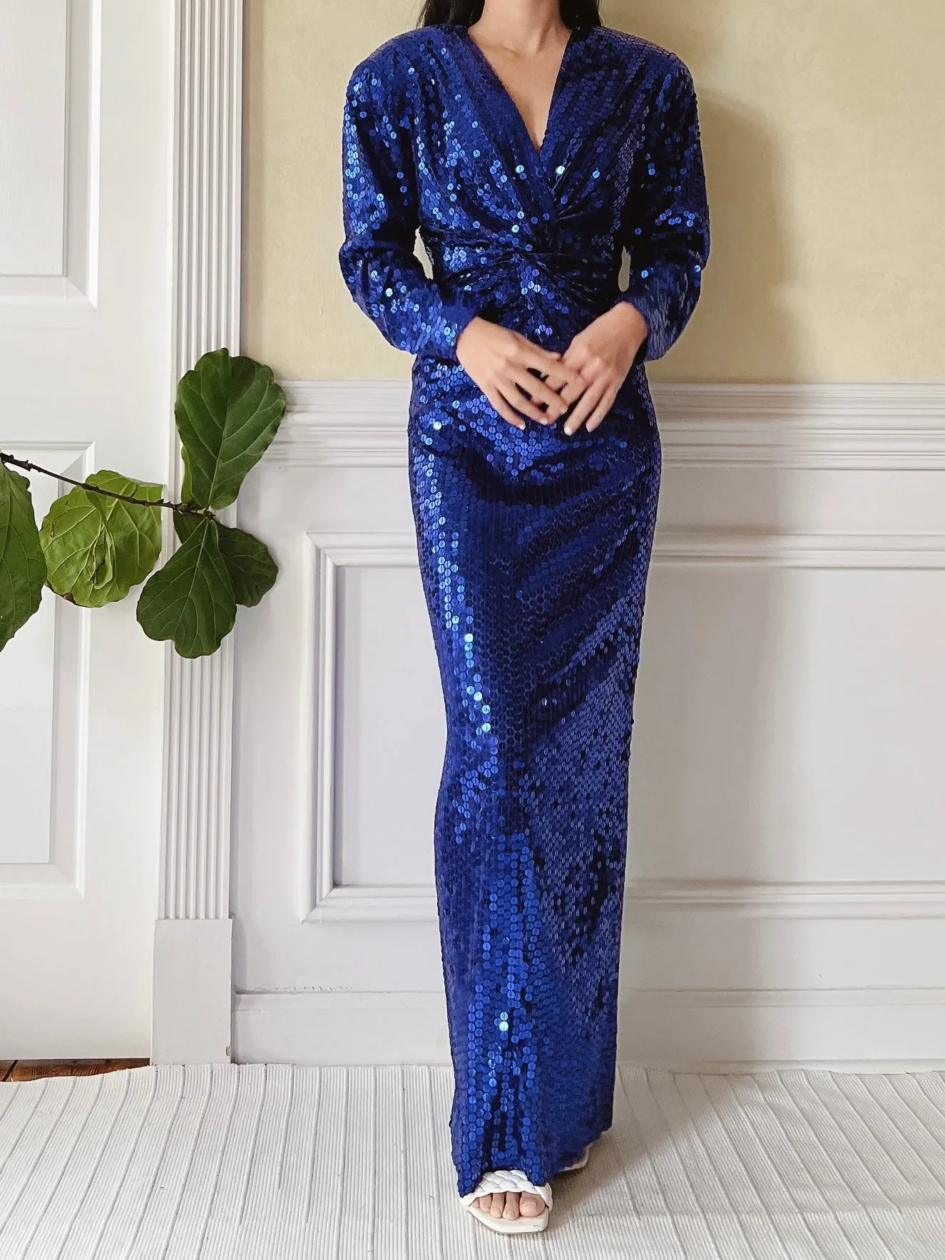 Vintage Electric Blue Sequins Gown - S/M