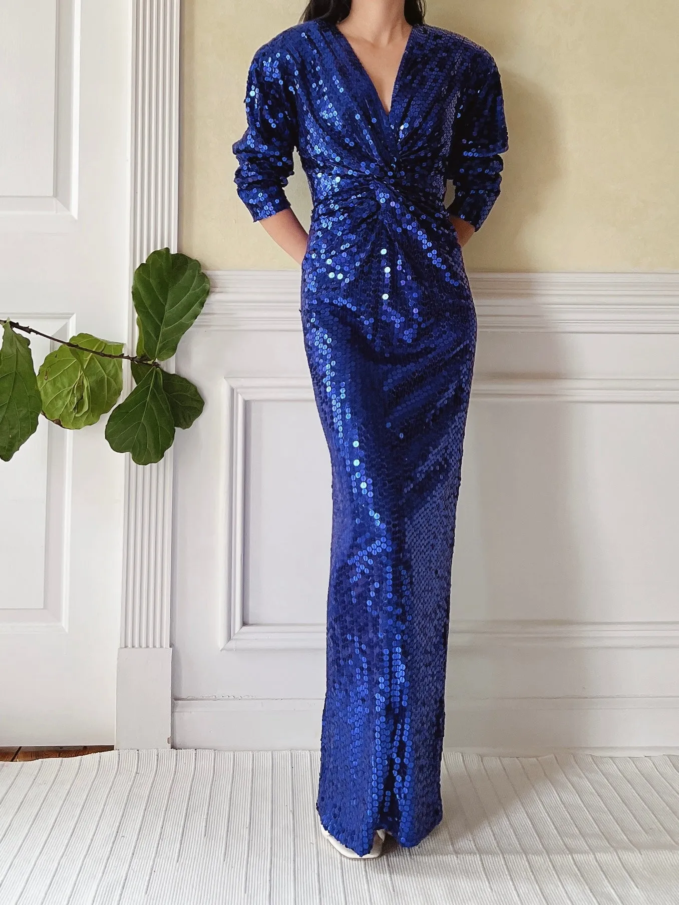 Vintage Electric Blue Sequins Gown - S/M