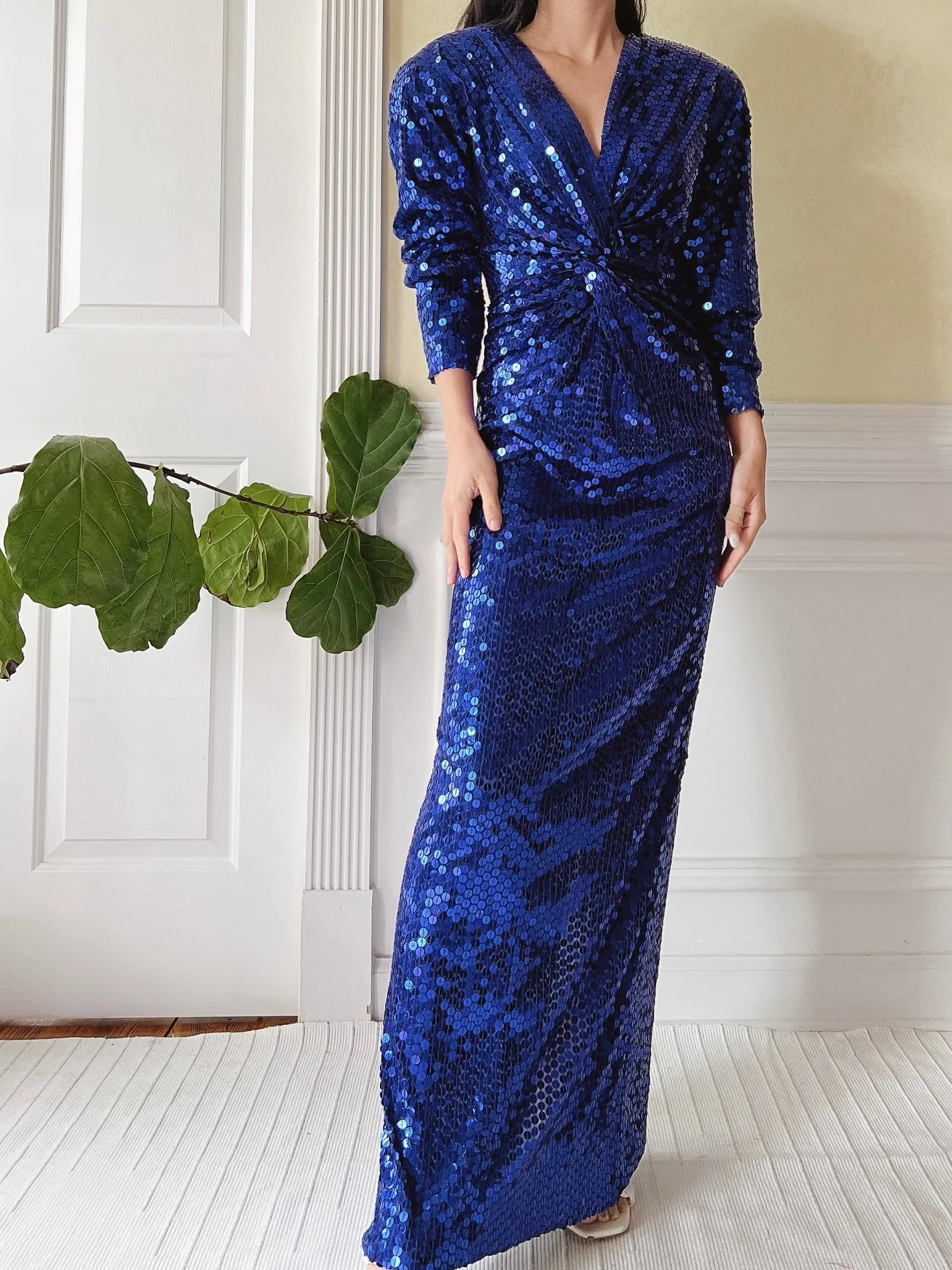 Vintage Electric Blue Sequins Gown - S/M