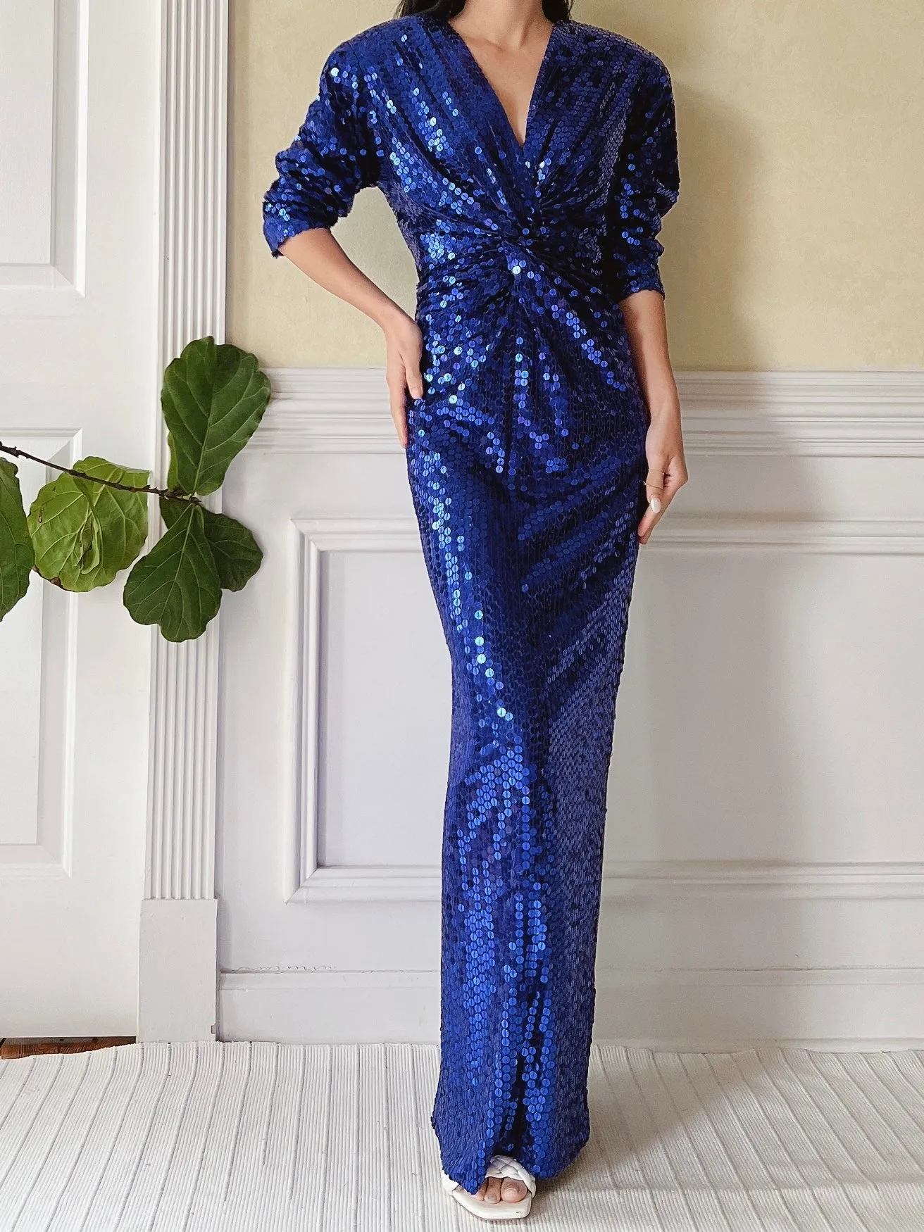 Vintage Electric Blue Sequins Gown - S/M