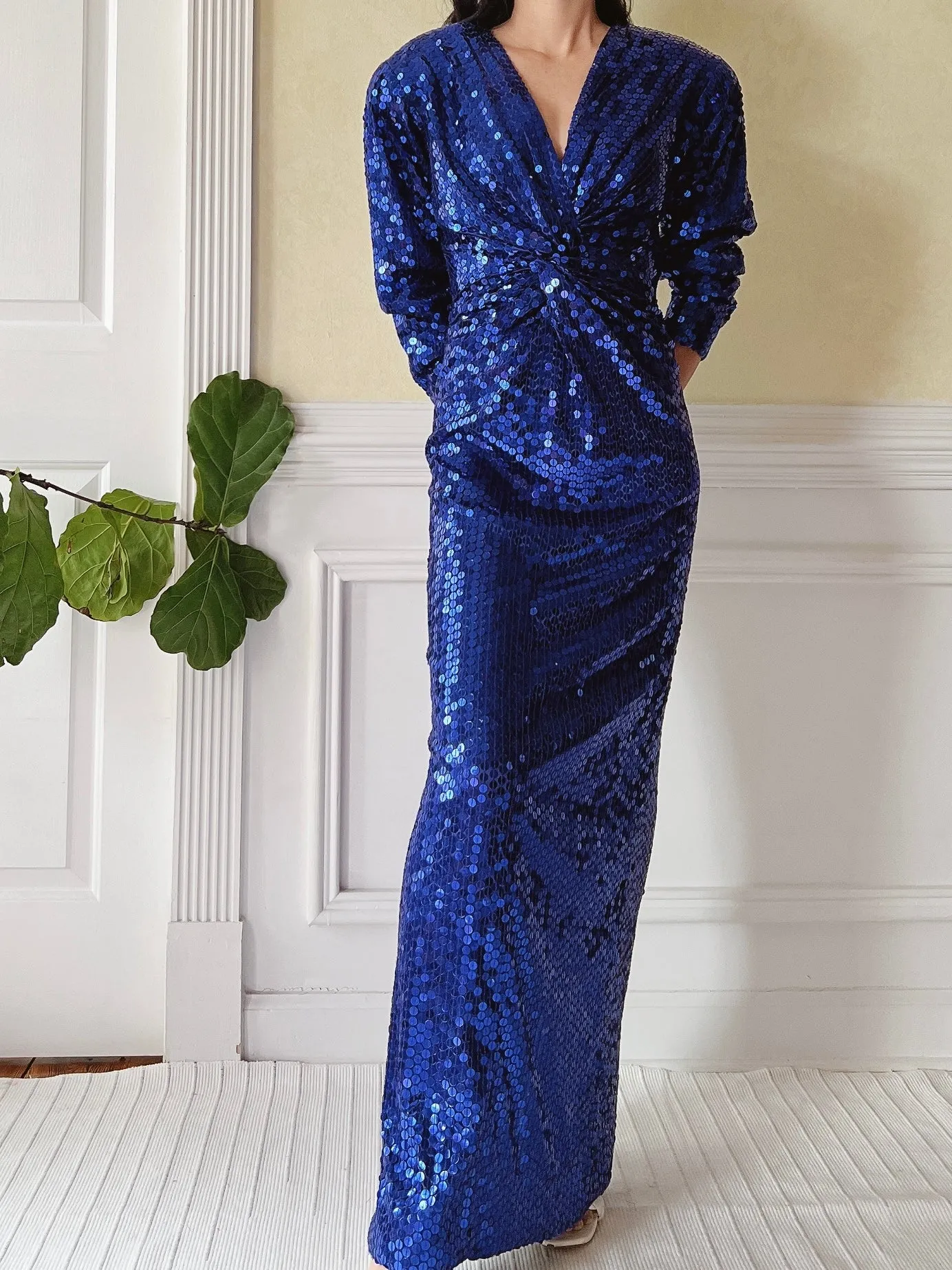 Vintage Electric Blue Sequins Gown - S/M