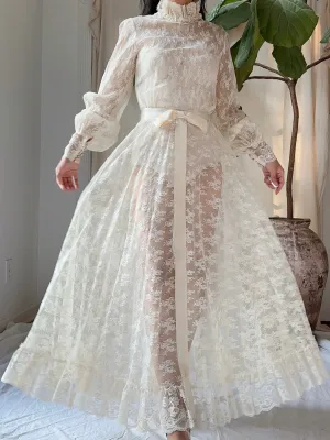 Vintage High Neck Lace Dress - S