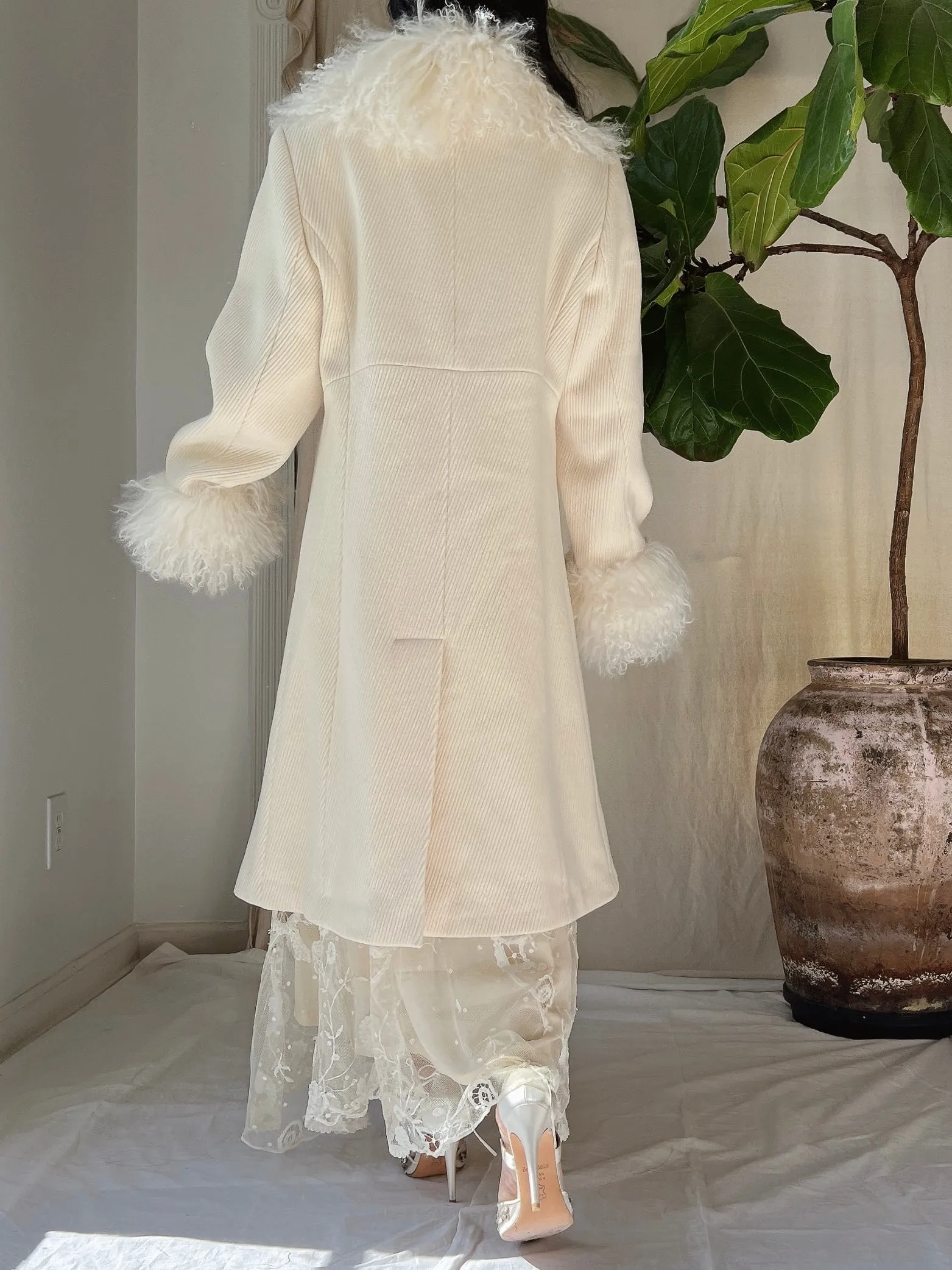 Vintage Ivory Sheared Coat - M